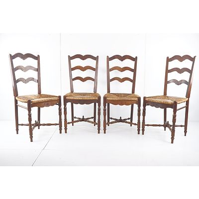 Set of Eight French Provincial Ladderback Dining Chairs with Rush Seats