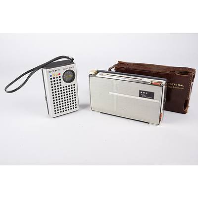 Vintage National Two Band Eight Transistor Radio with Leather Case and Small Sony Radio