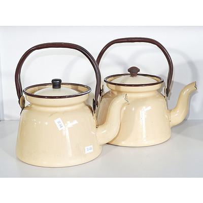 Two Vintage Enamelled Metal Teapots