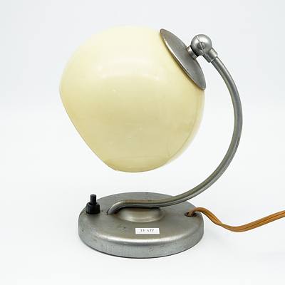 Early Modernist Bauhaus Style Nickel Plated Metal Desk Lamp with Glass Shade, Possibly German
