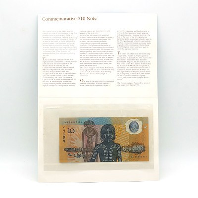 1988 Australian Bicentennial Commemorative $10 Note, AA09002415