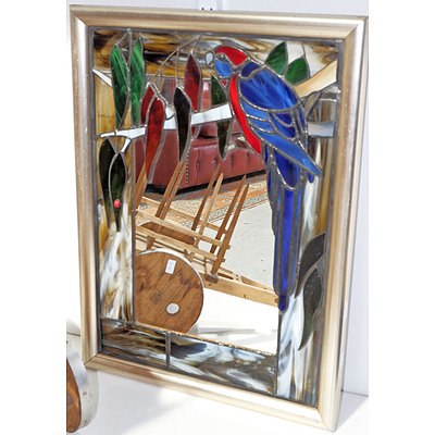 Stained Glass Framed Mirror With Crimson Rosella