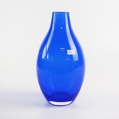 Vintage Hand Blown Blue Glass Vase, Probably Scandinavian
