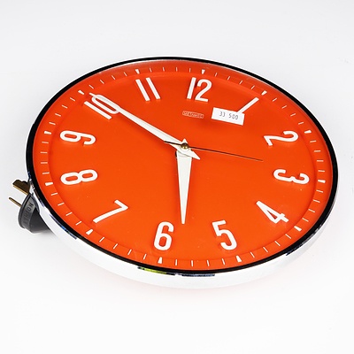 Retro Metamec Electric Wall Clock with Orange Face