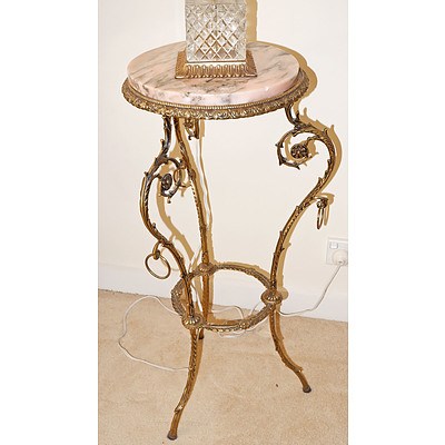Antique Style Cast Brass and Marble Top Stand