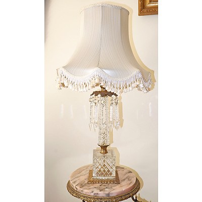Antique Style Glass and Cast Brass Table Lamp with Prism Drops