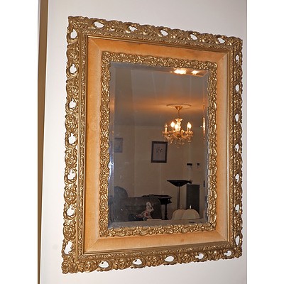 Vintage Painted Moulded Gesso Framed Bevelled Mirror