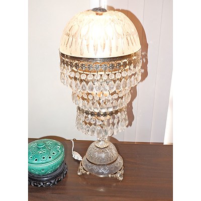 Vintage Cast Brass and Glass Table Lamp