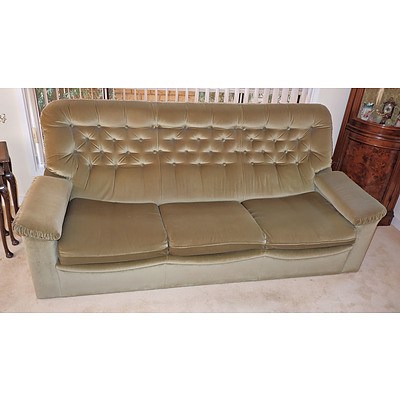 Vintage Green Velvet Upholstered Three Piece Lounge Suite