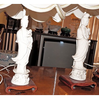 Pair of Chinese Blanc De Chine Guanyin Table Lamps