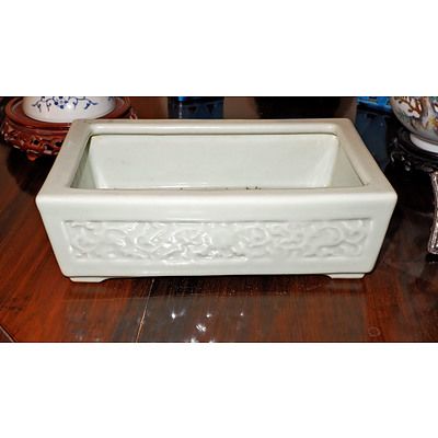 Antique Chinese Celadon Planter, Moulded Decoration of Lotus Scrolls