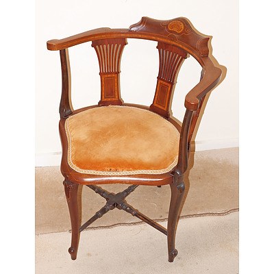 Edwardian Sheraton Revival Inlaid Walnut Corner Chair