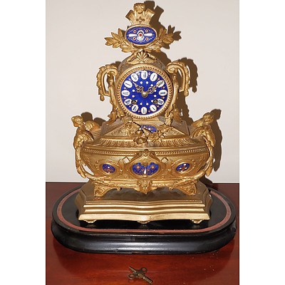 French Japy Freres Ormolu and Limoges Enamel Chiming Mantle Clock, Late 19th Century
