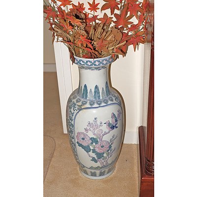 Vintage Chinese Porcelain Floor Vase with Dried Flowers