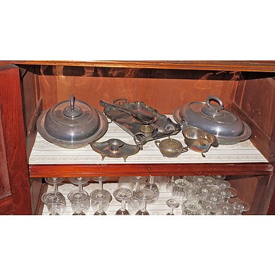 Shelf of Various Silver Plates Wares, Including Victorian Serving Dishes 