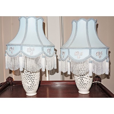Pair Reticulated Chinese Porcelain Table Lamps