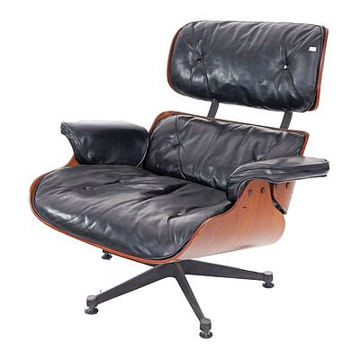 Charles Eames Moulded Ply and Leather Upholstered Lounge Chair, Purchased From 'Nova D Interiors' Wellington NZ 1970