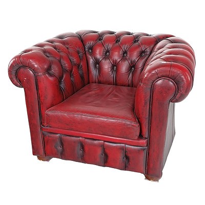 Deep Buttoned Red Leather Chesterfield Armchair