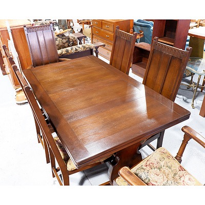 Antique Style Twin Extension Dining Table with Six Matching Chairs