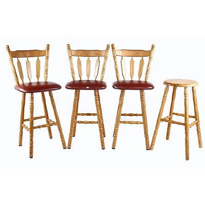 Three Bar Stools with Backs and One Without