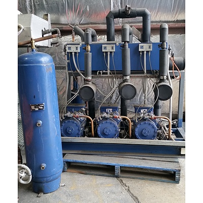 Bank of GEA Bock Refrigeration Compressors and Antal Air Receiving Tank