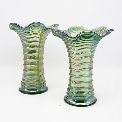 Pair of Vintage Iridescent Glass Vases