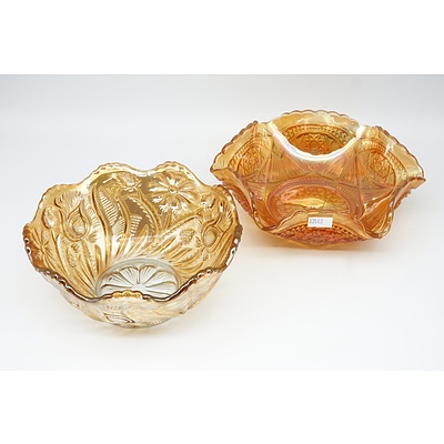 Two Vintage Marigold Carnival Glass Bowls