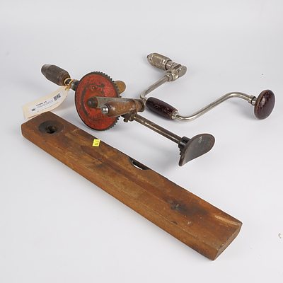 Vintage Brace, Breast Drill and Wooden Spirit Level