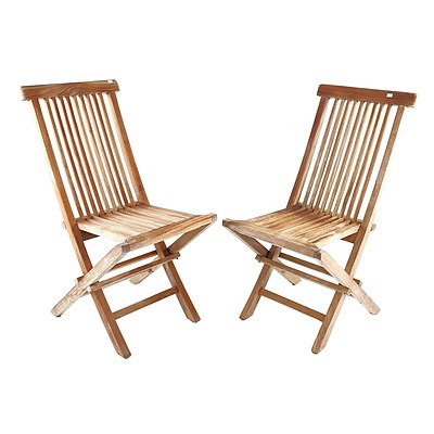 Pair of Folding Teak Deck Chairs