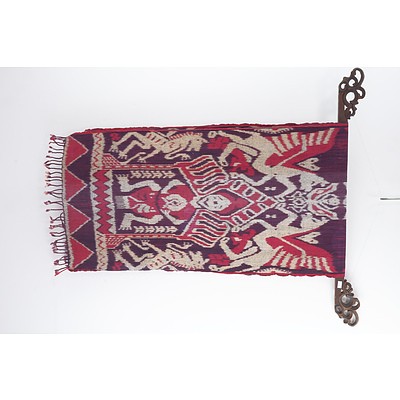 Vintage Indonesian Woven Ikat with Carved Hanger
