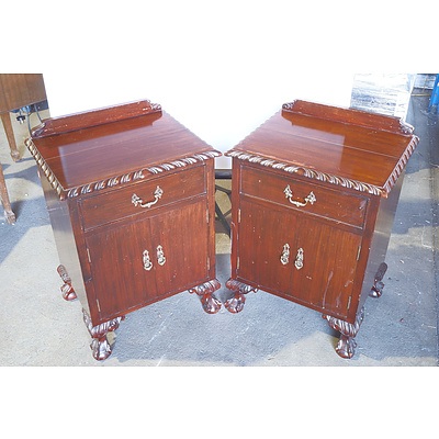 Pair of Vintage Chippendale Style Carved Bedside Cupboards
