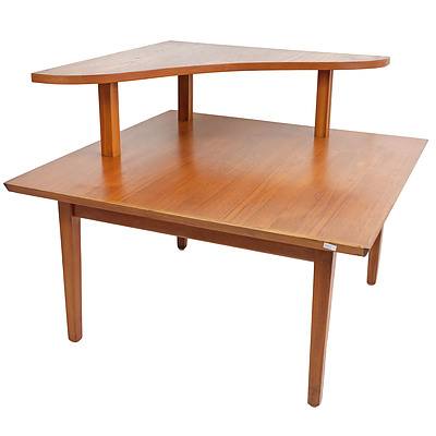 Mid Century Teak Two Tier Corner Table