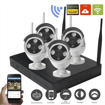 Wireless 4CH Security 960P Camera System with NVR 1080P Built-in Router - Brand New