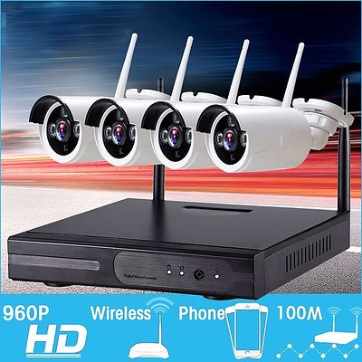 Wireless 4CH Security 960P Camera System with NVR 1080P Built-in Router - Brand New