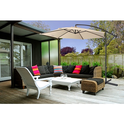 Milano Outdoor 3M Beige Cantilever Umbrella with bonus full length protective cover - RRP: $399
