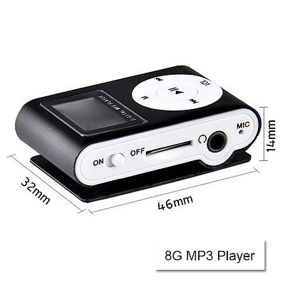 Mini Clip 8G MP3 Music Player with USB Cable & EarPhone Black - with Warranty
