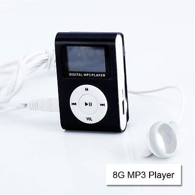 Mini Clip 8G MP3 Music Player with USB Cable & EarPhone Black - with Warranty