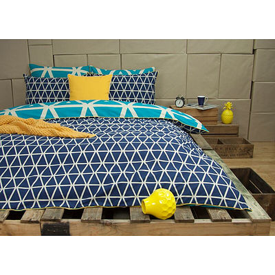 Ardor Cronombie Queen Teal 100% Cotton Reversible Printed Quilt Set - RRP $159.95 - Brand New