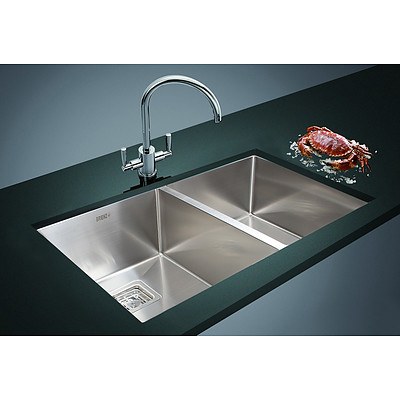 835x505mm Handmade 1.5mm Stainless Steel Undermount / Topmount Kitchen Sink with Square Waste - RRP: $734.95