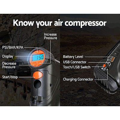 Portable Air Compressor Digital Hawk Cordless Car Pump Tyre Inflator 12V - Brand New - Free Shipping