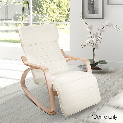 Fabric Rocking Arm Chair with Adjustable Footrest - Beige - Free Shipping