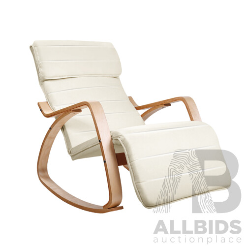 Fabric Rocking Arm Chair with Adjustable Footrest - Beige - Free Shipping