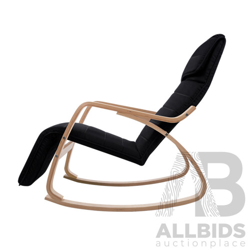 Fabric Rocking Arm Chair with Adjustable Footrest - Black - Free Shipping