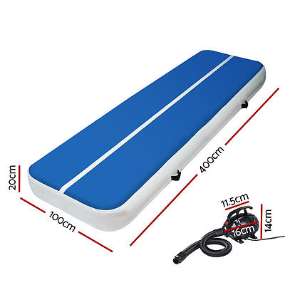 4m x 1m Inflatable Air Track Mat 20cm Thick Gymnastic Tumbling Blue And White - Brand New - Free Shipping