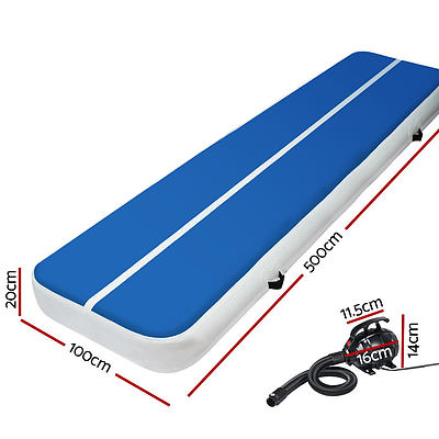 Everfit 5X1M Inflatable Air Track Mat 20CM Thick with Pump Tumbling Gymnastics Blue - Brand New - Free Shipping