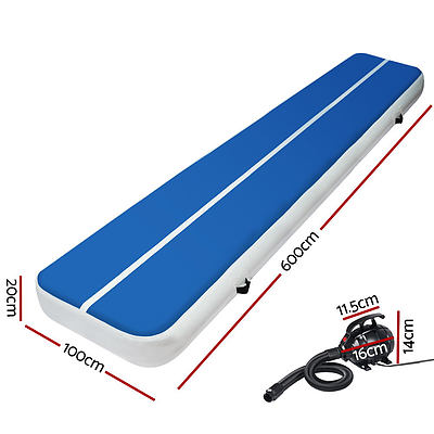 6X1M Inflatable Air Track Mat 20CM Thick with Pump Tumbling Gymnastics Blue - Brand New - Free Shipping