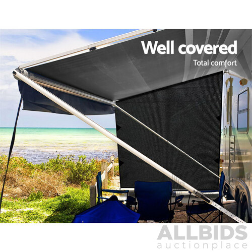 Black Caravan Privacy Screen 1.95 x 2.2M End Wall or Side Sun Shade Roll Out - Brand New - Free Shipping