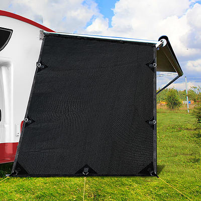 Black Caravan Privacy Screen 1.95 x 2.2M End Wall or Side Sun Shade Roll Out - Brand New - Free Shipping