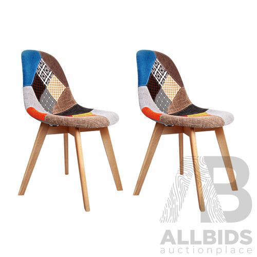 Set of 2 Retro Beech Fabric Dining Chair - Multi Colour