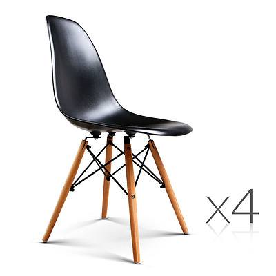 Set of 4 Retro Beech Wood Dining Chair - Black